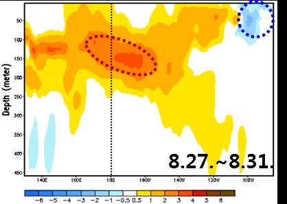 평년보다높은수온 ( 빨강 )/ 평년보다낮은수온 ( 파랑 ) 자료출처 : NOAA/Pacific Marine Environmental Laboratory/Tropical Atmosphere Ocean project (www.