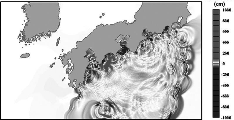 지진발생과동시에지진해일파가일본태평양연안으로전파되고,