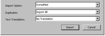 Endnote File 메뉴 Import File 선택 Imort File: koreamed.