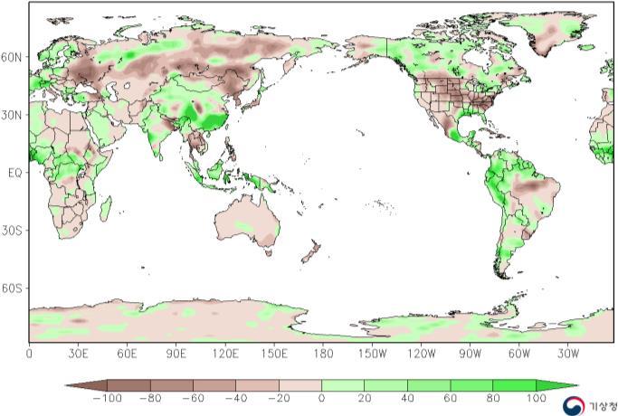 세계의기후 6 월기온및강수량편차 기온 ( 단위 : ) 강수량 ( 단위 : mm ) 자료출처 : NCEP(National Centers for Environmental Prediction )/NCAR(National Center for Atmospheric Research) ( 기온 )