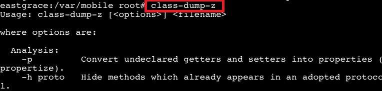 gz < tar 압축풀기 > 3 class-dump-z 실행파일을 /user/bin 디렉토리로옮기기 * cp