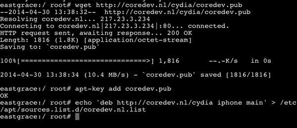 2-1 (installtheos3를통해설치되지않을경우 ) perl 다운로드및설치 * wget http://coredev.nl/cydia/coredev.
