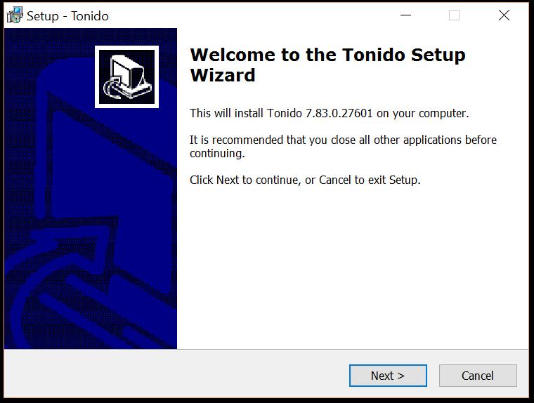 이화면에서는 Tonido 기능에대한개요가제공됩니다. 설치시작을클릭하여설치과정을시작합니다. 설치메시지에따라 Tonido 의설치를완료합니다.