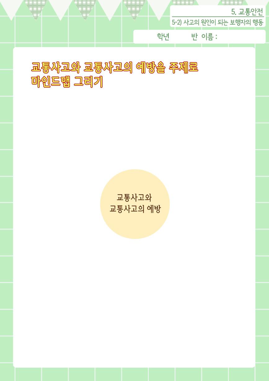 - 2개의표를비교해보고전체어린이교통사고는감소하고있지만어린이보호구역내어린이교통사고는증가하는추세임을알도록한다. - 교통안전교육이중요함을알도록한다. 어린이교통사고의특성을알아본다. - 보행중발생하는교통사고로인한사상자비율이높다 ( 전체어린이교통사고중도로횡단사고사망률이 70% 이상 ).