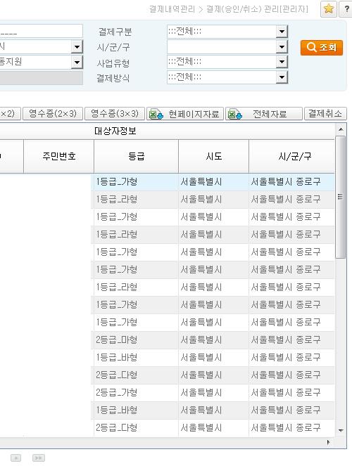 승인 ) 제공인력이서비스제공하고단말기결제를완료한상태 - 승인일시, 대상자정보, 제공인력정보, 제공기관정보, 서비스시작 / 종료, 결제금액,