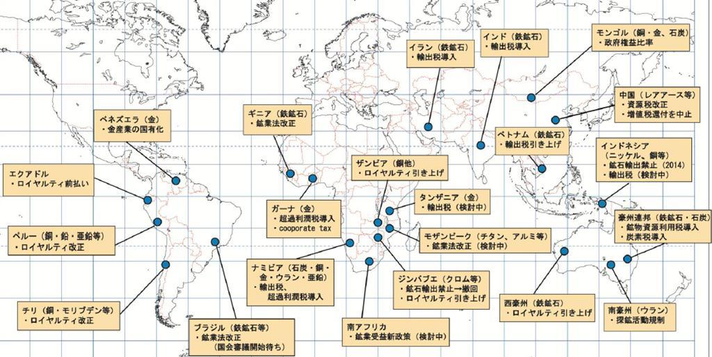 4. 2011 년도광물자원개발조세및법규제 2011 년에도북미, 멕시코를제외한주요광물생산국대부분이조세인상, 외국인투자규제법조성 이란 ( 철광석 ) 수출세도입 인도 ( 철광석 ) 수출세도입 몽골 ( 구리 금 석탄 ) 정부권익비율 에콰도르 로열티선불 페루 ( 구리 납 아연등 ) 로열티개정 칠레 ( 구리 몰리브텐등 ) 로열티개정 자료 : Jogmec, 2012.