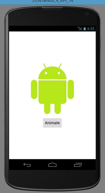 문제가없다면앱을설치중이라는메시지가표시된다. 또한, 앱런처화면에서 W2A 앱의기본안드로이드아이콘을볼수있다. W2A가자동으로실행되므로아이콘을클릭할필요는없다. 녹색안드로이드로고와 Animate 버튼을볼수있다.