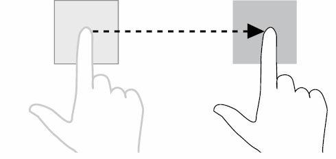동작 드래그 1 손가락으로화면의항목을길게터치합니다. 2 손가락을화면에닿은채원하는위치로손가락끝을이동합니다. 3 항목이원하는위치에놓이면화면에서손가락을뗍니다. 기능 화면에서이미지, 아이콘등의항목을이동합니다. 밀기또는슬라이드 화면에서손가락을가로또는세로방향으로이동합니다.