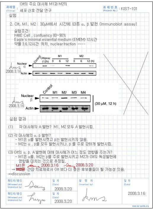 연구노트작성및활용 낮게나왔으며추후다시확인해볼필요가있다는정도로언급하는것이바람직하다. 연구노트의기록방식은원칙적으로조작없이진실성을유지하며잘관리되고있음을증명할수있어야한다.