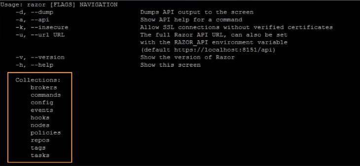 7. razor nodes 명령어를입력하여 Razor 서버에등록된노드를보여주는테이블을확인하십시오.