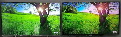 그림 3> TCL, 일반 LCD TV( 좌 ) 와퀀텀닷을적용한 TV( 우 ) 비교 자료 : TCL OLED 와비슷한색재현율및낮은전력소비, 가격경쟁력우수 퀀텀닷, 색재현율은 OLED 와 비슷한수준인 110% 까지향 상 국내디스플레이업계의가장큰화두는보다 선명한화질 과 Flexible Display 구현이 다.