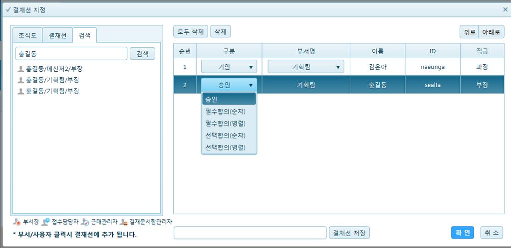 6. MY WORK_ 전자결재전자결재 _ 새기안 _ 등록 ( 결재선지정 ) 4 5 6. 결재선지정. 결재선지정방법 - 조직도 : 조직원지정 - 결재선 : 개인이만들어놓은결재선선택 - 검색 : 사용자검색하여지정.