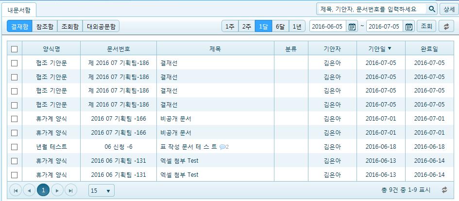 6. MY WORK_ 전자결재 전자결재 _ 내문서함 * 내문서함 : 로그인한사용자가결재선에존재하거나참조자 or 조회자로지정되어있을시에문서확인이가능.