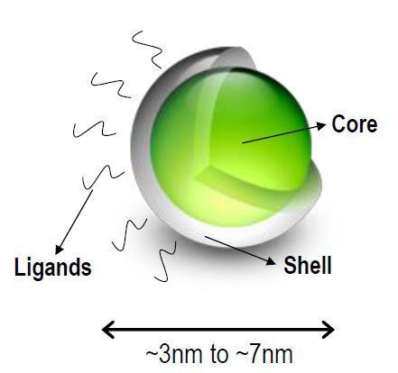 공정등을바꾸어야했는데하나의물질에대하여, 크기또는형상제어만으로특성을변화시키는것이가능 - 중심 (core) 에껍질 (shell) 을화학적으로쌓은구조