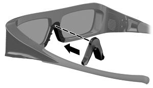 3D 안경관리 브리지사용 3D 안경은다른크기의 3 가지브리지와함께제공됩니다. 브리지하나는출하시안경에설치된상태로제공되고나머지두개는안경과함께제공됩니다. 안경을착용하고필요한경우브리지를편안한것으로변경합니다.