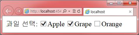 체크박스 <form> 과일선택 : <input type="checkbox" name="fruits" value="apple" checked >Apple <input