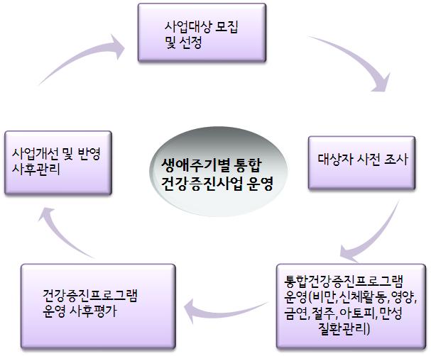 지역주민건강관리를위한통합건강증진프로그램운영지역사회전체의정책지원, 환경개선등의건강환경조성으로주민스스로가건강생활을실천할수있는분위기의접근전략필요