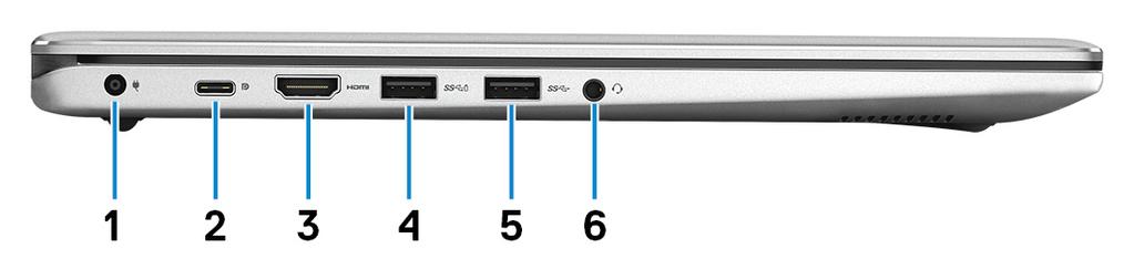왼쪽 GUID-87F8E205-EF5D-40AF-B856-E3750FC8ABE5 1 전원어댑터포트 컴퓨터에전원을제공하고배터리를충전하기위해전원어댑터를연결합니다. 2 USB 3.1 Gen 1( 유형 C) 포트 / 디스플레이포트 외부저장장치, 프린터및외부디스플레이와같은주변장치를연결합니다. 최대 5Gbsps 의데이터전송속도를제공합니다.