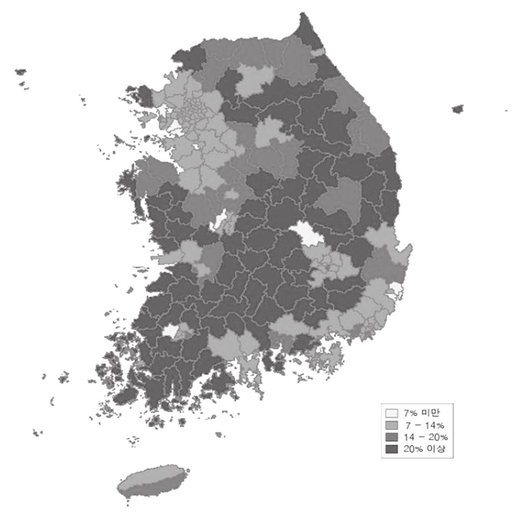 기획주제 메가트랜드분석을통한한국농어촌공사백년대계 ( 百年大計 ) 를설계하다 7% 미만 7 ~ 14% 미만 14 ~ 20% 20% 이상 그림 5.