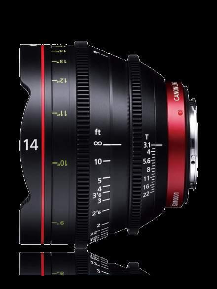 PRIME Lens CN-E14mm T3.1 L F 개방 T3.1 의대구경, 4K 초광각단초점렌즈 M.O.D. ( 최단촬영거리 ) 0.