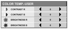 색상온도 1. IMAGE 메뉴에서 COLOR TEMP 를선택한다. 2. 나 버튼을눌러 USER 를선택한다. 3. ENTER 버튼을누른다. 이미지깜빡임 / 이미지가초점에서벗어남 : SIGNAL 메뉴에서 FINE SYNC. 을조절한다. 4. 나 버튼을눌러원하는항목을선택한다. 5. 나 버튼을눌러항목을조절한다. 6.