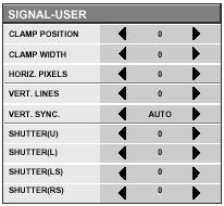 잡음이이미지의상하에나타난다.: SIGNAL-USER 메뉴에서 SHUTTER(U), SHUTTER(L), VERT.LINES를조절한다. 이미지의기울기의위쪽부분 : SIGNAL 메뉴에서 HOLD 의설정을변경한다. ON 을선택하고 ENTER 버튼을눌러가장굽은위쪽부분이있는이미지에대해 BEGIN 이나 END 를조절한다. 이미지가자연스럽게움직이지않는다.