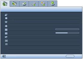 메뉴사용하기 프로젝터에는다양한조정과설정을위한 OSD 메뉴가있습니다. 아래 OSD 스크린샷은참조용이며실제디자인과다를수있습니다. 아래그림은 OSD 메뉴의개요화면입니다.