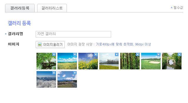 _0) 갤러리. 갤러리등록 ) 이미지들을등록 / 수정할수있습니다. 갤러리등록탭을선택합니다. 갤러리명 - 갤러리명을입력합니다.
