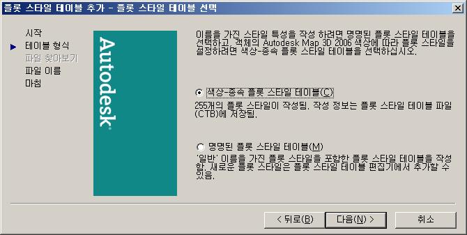 파일로부터펜설정값을가져오고있거나기존플롯유형테이블을기준으로새플롯유형테이블을작성하고있는경우에는,