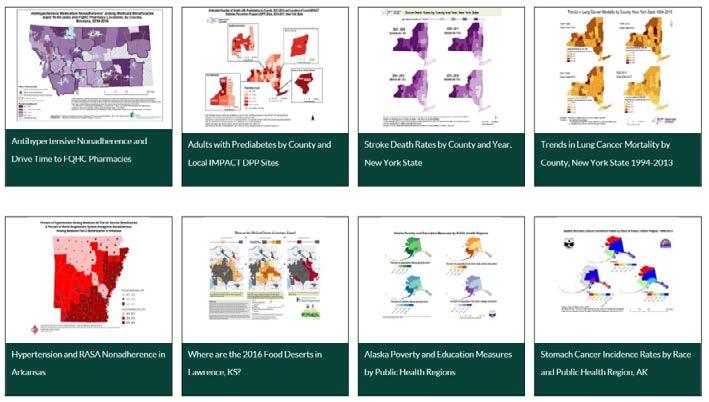 GIS Exchange Map Gallery 에서는심장질환, 고혈압, 당뇨병등주요만성질환의유병률, 의료서비스접근성에대한미국각지역의지리정보를제공하고있으며, 보건관리자, 지역사회의장, GIS 사용자,