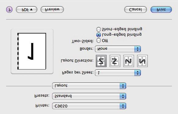 WINDOWS POSTSCRIPT 및 MAC 드라이버의레이아웃 (Layout) 탭에있는양면인쇄 (Two-Sided) 에서원하는제본위치를선택합니다. WINDOWS PS MAC 세로로긴페이지레이아웃일경우보통긴쪽으로넘김 (Long-edged binding) 을선택하고가로로넓은페이지레이아웃일경우보통짧은쪽으로넘김 (Short-edged binding) 을선택합니다.