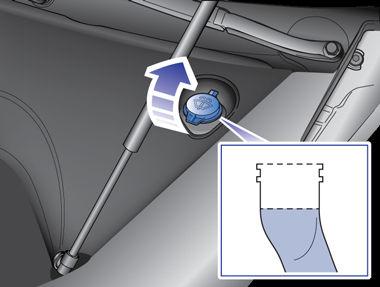 유액저장탱크 워셔액보충 직접유액을추가할수있는유일한저장탱크는전면트렁크뒤에위치한워셔액저장탱크입니다. 수위가낮을때에계기판에메시지가표시됩니다. 주의발수제또는벌레세제를포함하는합성워셔액을첨가하지마십시오. 이런유액은무늬및얼룩을남기며삐걱소리및잡소리가나게만들수있습니다. 워셔를정기적으로작동하여노즐이깨끗하고방향이적합한지확인하십시오.