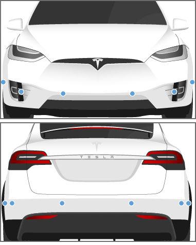 주차보조장치 주차보조장치작동방법 Model X 에는물체를감지할수있도록설계된센서가여러개있습니다. 천천히전진하거나천천히후진할때 ( 예를들어, 주차할때 ) Model X 의전방또는후방에근접한물체가감지되면센서가경고합니다. 물체는선택한기어의방향에서만감지됩니다. 주행시전방물체가감지되고후진시후방물체가감지됩니다.