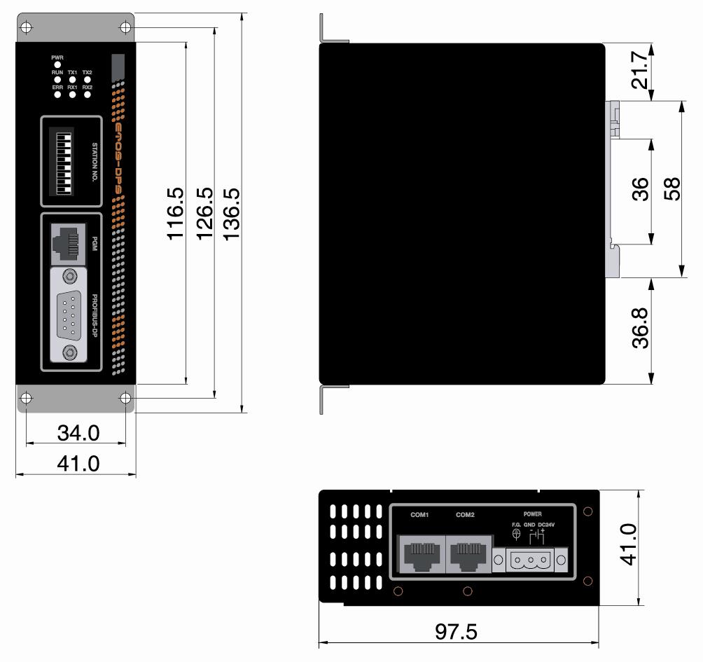 AC&T System 3. 설치및배선 ETOS-DPS-X 설치및배선에필요한커넥터핀규격과전원규격에대해설명합니다. 3.1. 전원및커넥터규격 전원규격및커넥터핀규격에대해설명합니다. 그림 3.1-1 ETOS-DPS-X 외형도 3.1.1. 전원규격 입력전원 : DC 24V 3.1.2. 커넥터규격위그림은 ETOS-DPS-X 모델의규격입니다.