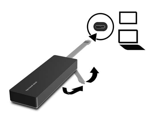 USB 도크설정 1 장 : 컴퓨터에연결 도크에부착된 USB Type-C 케이블을 AC 전원공급원에연결되거나충전된컴퓨터의 USB