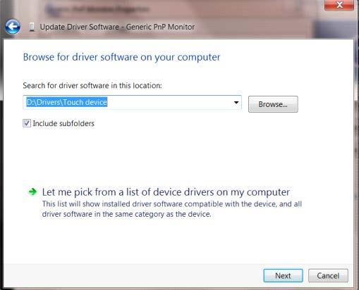 일반 PnP 모니터업데이트 )" 창을연후 "Browse my computer for driver software(