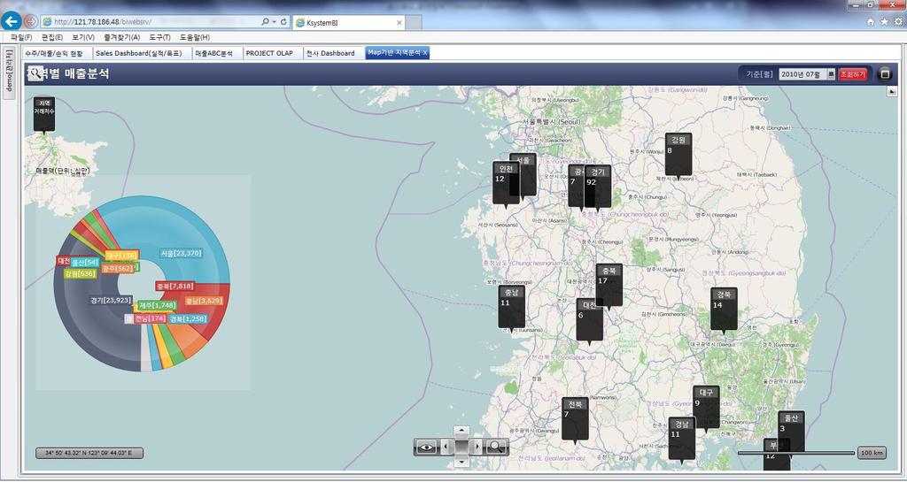 시스템적용방안 - BI BI 활용을통한다양한분석제공 지역별분석 Map 기반에따른지역별매출분석