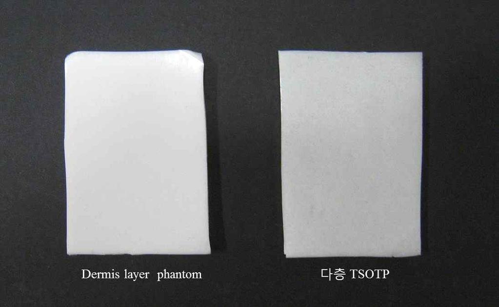 제작된진피층팬텀위에표피층팬텀혼합용액을도포하여회전속도 250 rpm 에서회전시간 62 초동안스핀코팅을한다.