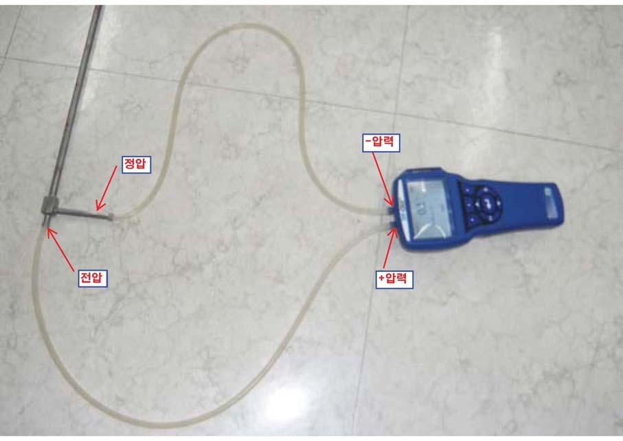 2) 피토관사용방법 피토관의전압측정부위를차압계 (+) 부분과연결하고,