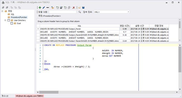 SQLGate for Tibero Developer User Guide --- 75 프로시저코딩하면서버전기록보기 프로시저코딩하면서버전기록보기를설명합니다. 1. Tibero 데이터베이스에접속합니다. 2. 주메뉴파일 > 새로만들기 >PSM 편집기를실행합니다. 또는새로만들기도구모음에서 PSM 편집기를클릭합니다. 3. 프로시저를작성합니다. 4.