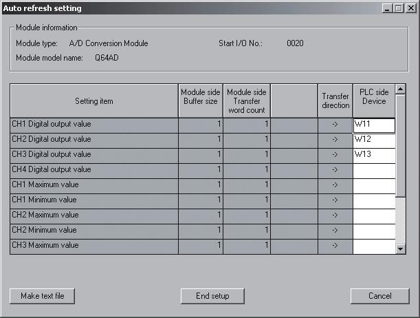 .."50" CH3 Sampling process/averaging process setting..."averaging" CH3 Time/number of times specifying..."time (ms)" CH3 Average time/average number of times setting.