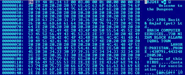 도스부트바이러스 : Brain 바이러스 1986 년파키스탄 Amjad Farooq Alvi, Basit Farooq