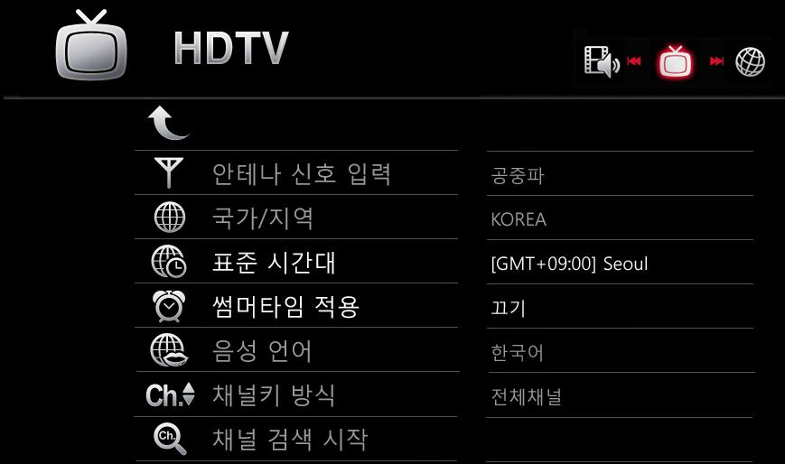 4.3 HDTV 설정 TVIX-HD 의 HDTV 설정을합니다. 리모콘의 SETUP 버튼을누른후 HDTV 을선택합니다. HDTV 을선택하면아래와같은설정메뉴가나옵니다. 설정을한후전환됩니다.