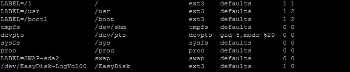 자동마운트등록 서버를재시작하더라도초기에작업한마운트상태를그대로유지할수있도록합니다. 명령어 : vi /etc/fstab 의미 : fstab 파일을오픈합니다.