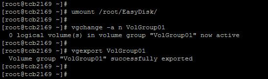 디스크해제전 LVM 비활성화 명령어 : umount /root/easydisk/ 의미 : /root/easydisk/ 에연결된디스크마운트해제명령어 : vgchange -a n