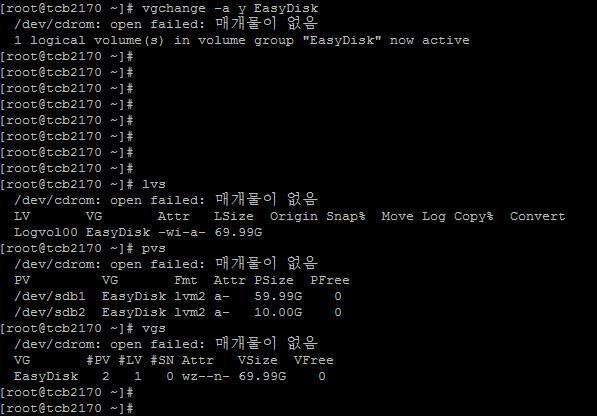 VG 연결및활성화 명령어 : vgimport EasyDisk (Volume Group 이름 ) 의미 : volume