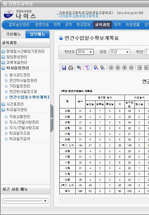 4 정시3차 (5월) 취합항목 2-2 수업일수및수업시수현황 1) 나이스 원자료경로 :