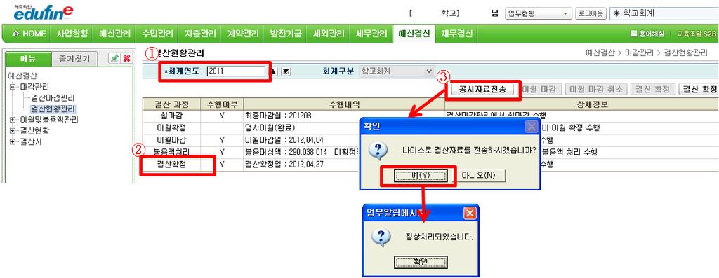 7-1 학교회계예 결산서 ( 국 공립 ) / 7-2-1 사립학교교비회계예 결산서 1)