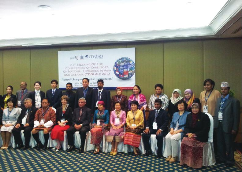 ① 아시아 오세아니아 국립도서관장회의(CDNL-AO) 참가 2013년 3월 25일부터 29일까지 말레이시아 쿠알라룸프르에서 말레이시아 국립도서관 주관으로 제21회 아시아 오세아니아 국립도서관장회의(CDNL-AO)가 개최되었다.