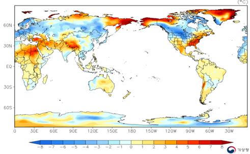 전세계기온과강수량 a) 평균기온편차 b) 강수량편차 a) 기온은아프리카, 중동, 인도북부, 호주, 동시베리아, 알래스카, 미국남부와동부, 멕시코, 남미에서평년보다높았고, 유럽, 러시아서부, 시베리아,